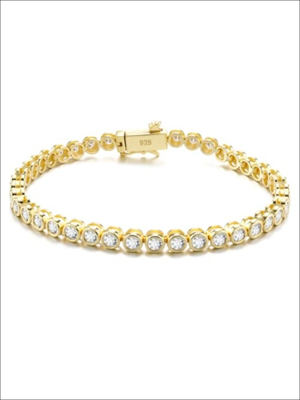 Moissanite Tennis Bracelet 3mm Gold Plated Sterling Silver Bezel